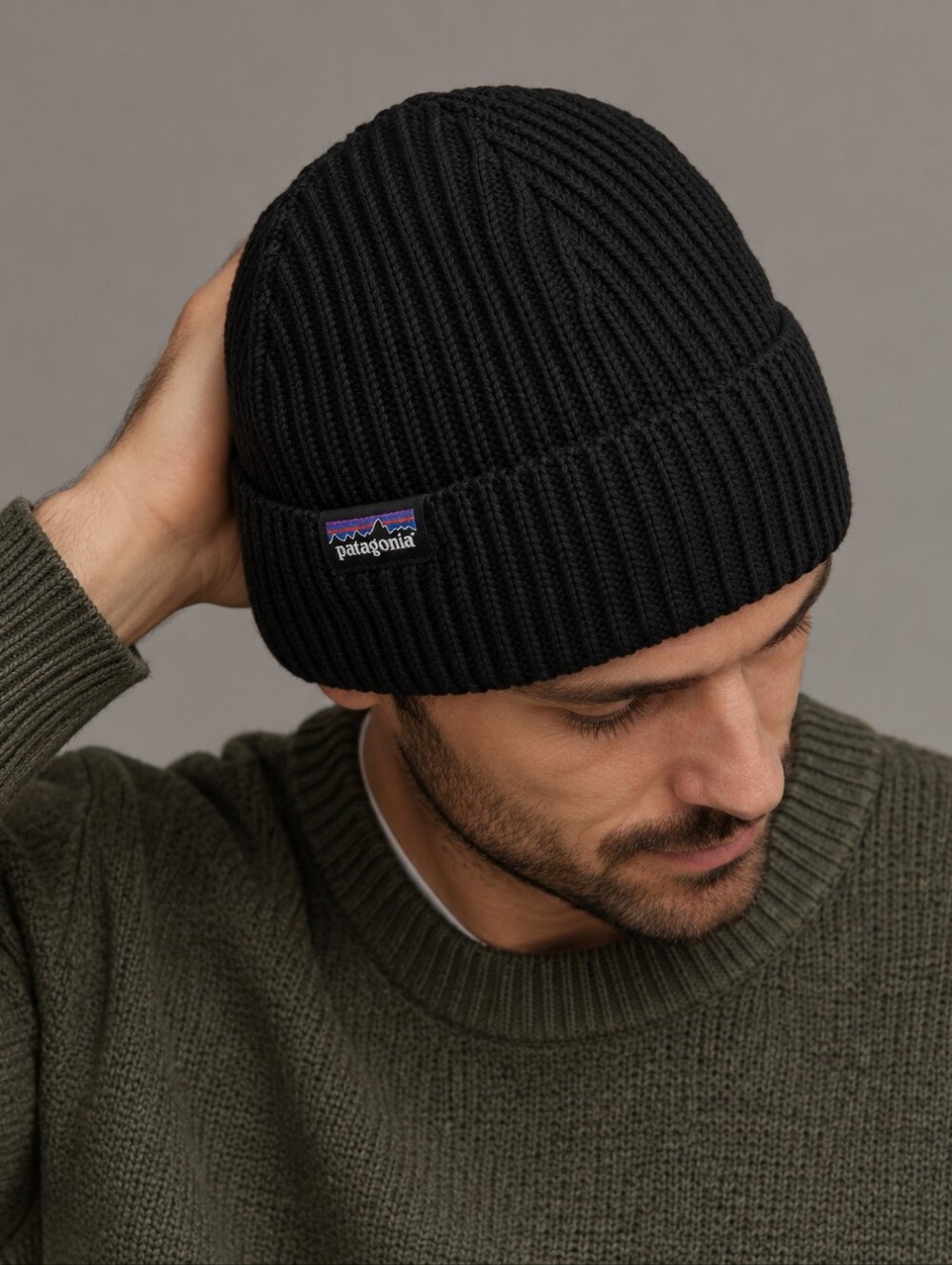 Patagonia Black Fishermans Rolled Knit Beanie Hat